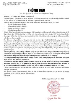 THÔNG BÁO - V/v bảo vệ quyền lợi của đối tác và người tiêu dùng