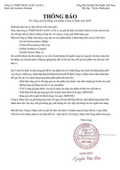 THÔNG BÁO - V/v tăng giá hệ thống sản phẩm công ty Diệp Anh 2022